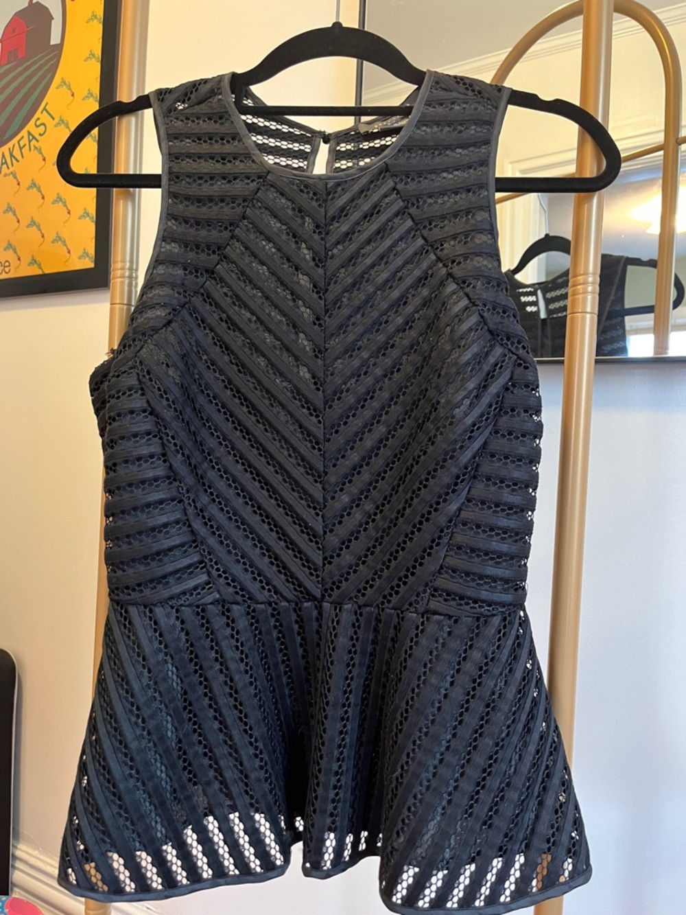 Suzy Shier Black Lace Knit Shell Top